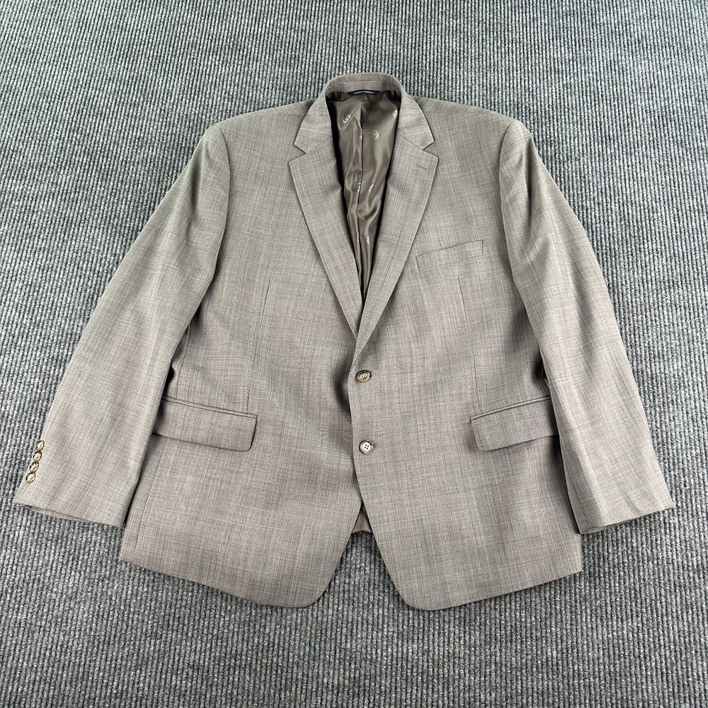 Ralph Lauren Suit Jacket 48 R Taupe Wool Natural Plaid Designer Premium Sport